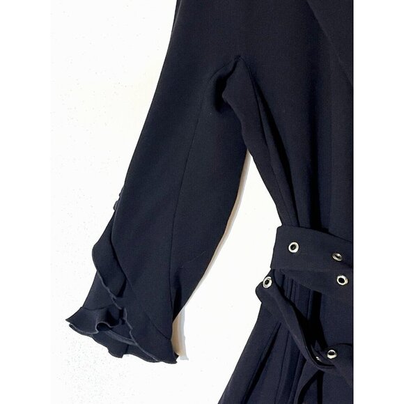 Zara Navy Blue Ruffled Sleeve Belted Wrap Midi Trench Coat Duster - Picture 7 of 10
